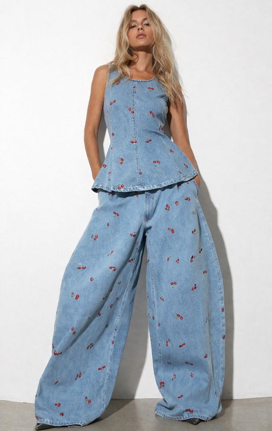 Set polka cherry denim