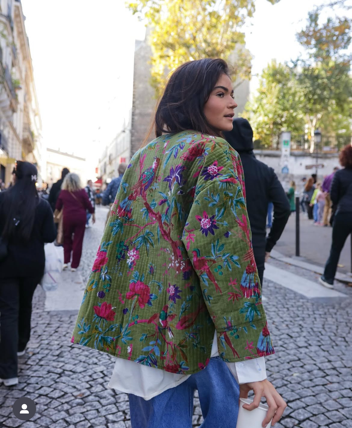 Jacket suede floral Olive