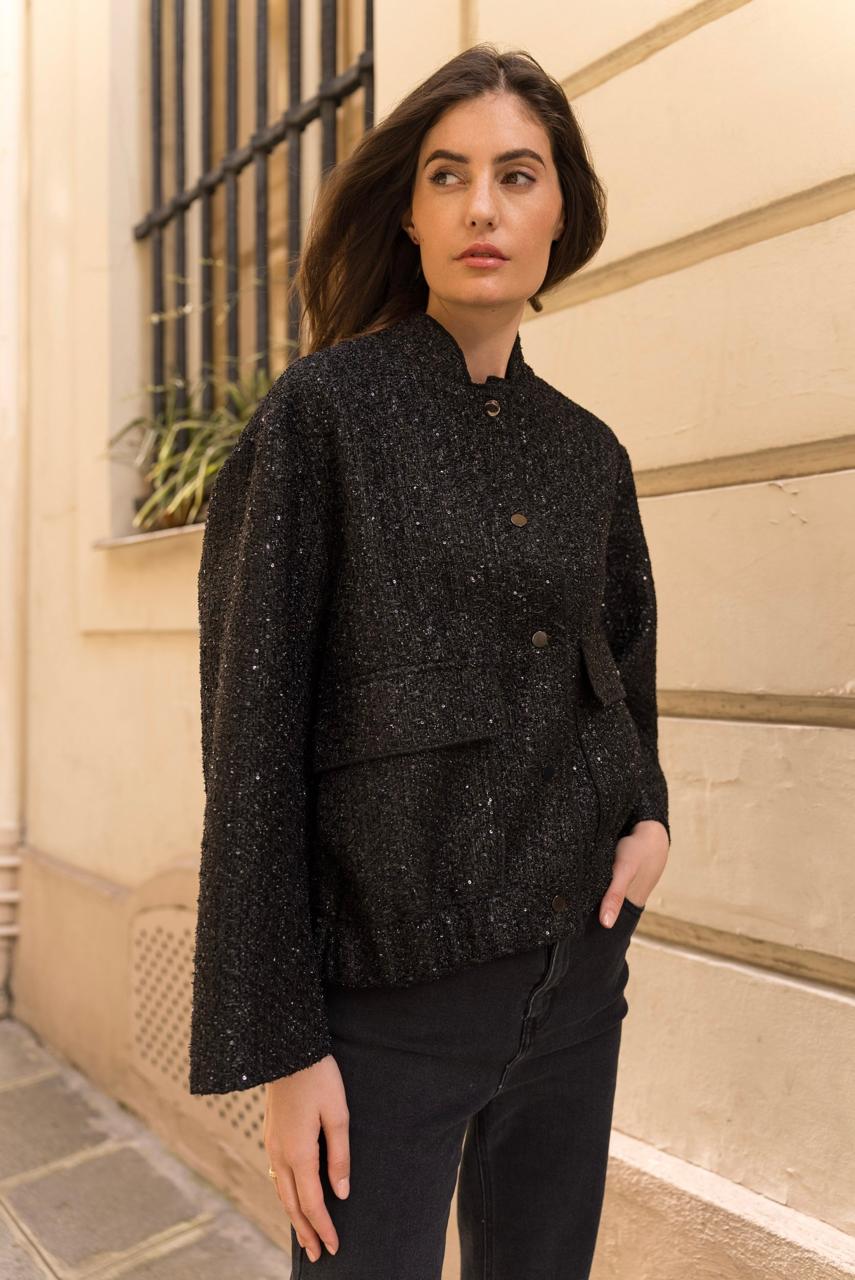 Black Sequins Bomber Jacket