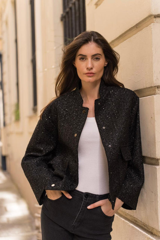 Black Sequins Bomber Jacket