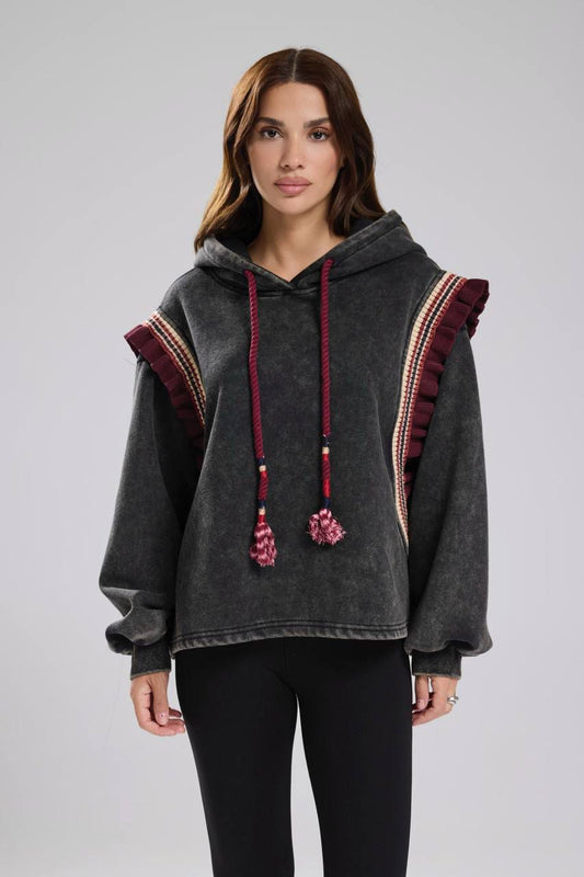 TW Sweat Grey Burgundy Ruffles
