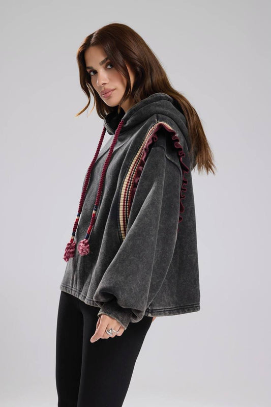 TW Sweat Grey Burgundy Ruffles