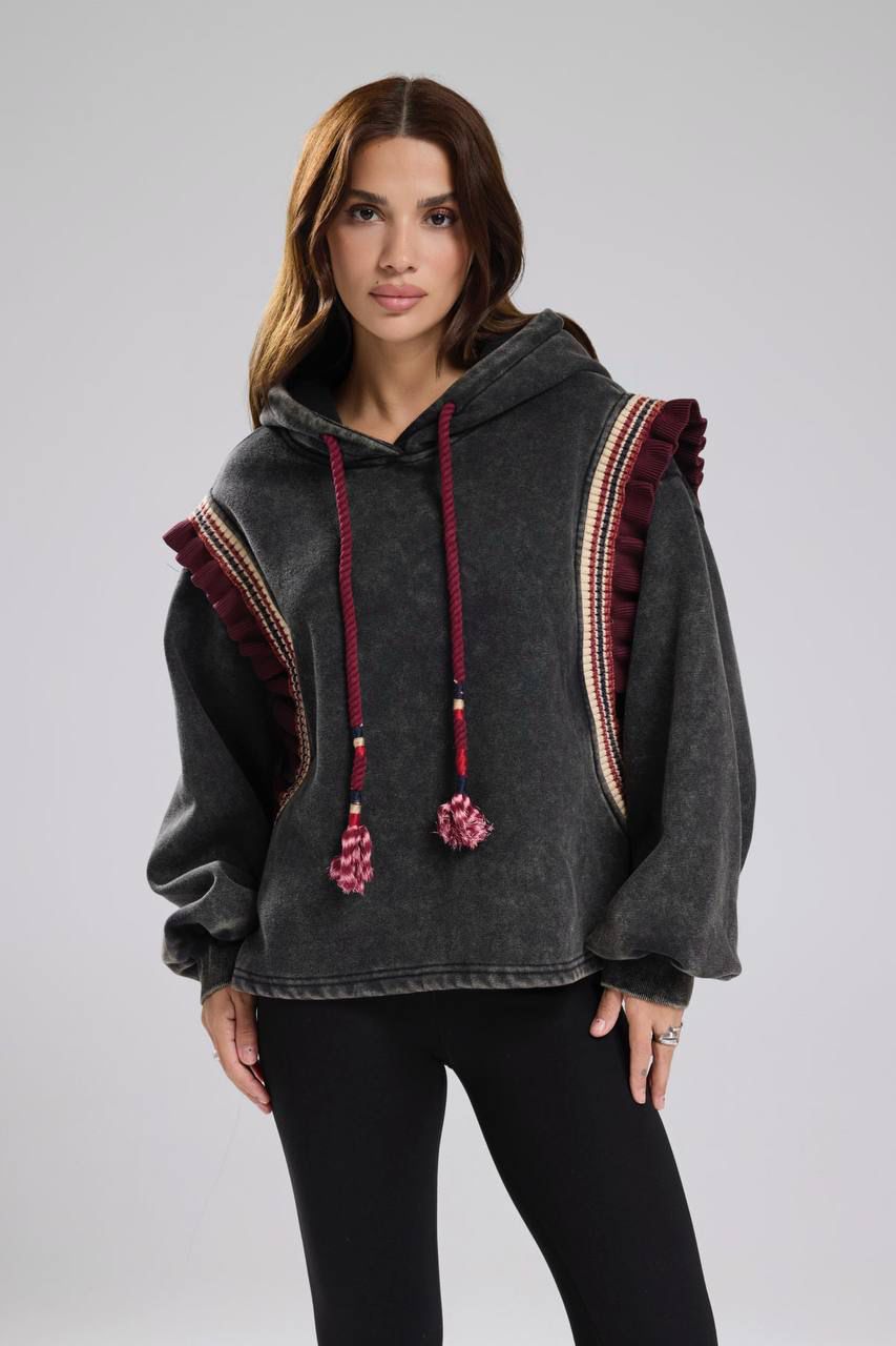 TW Sweat Grey Burgundy Ruffles