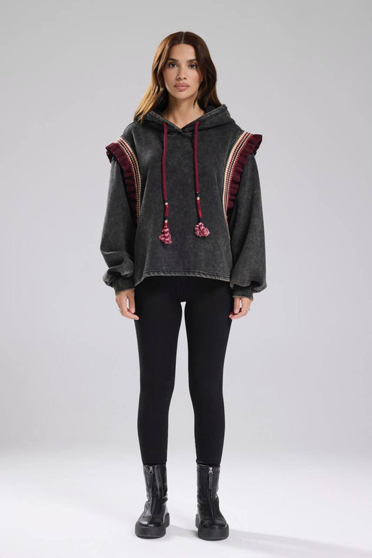 TW Sweat Grey Burgundy Ruffles