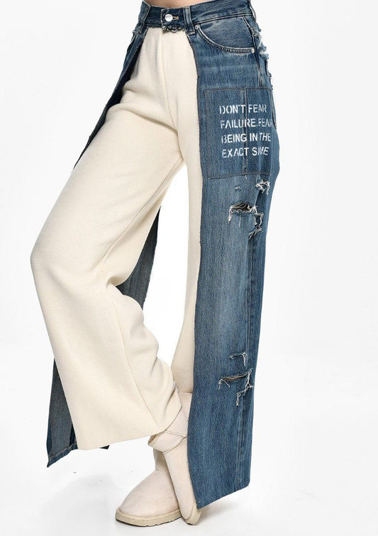 Knit pants attached denim