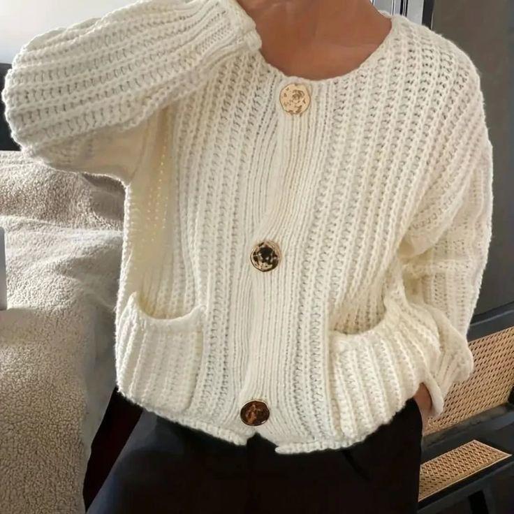 Off White Knit gold button