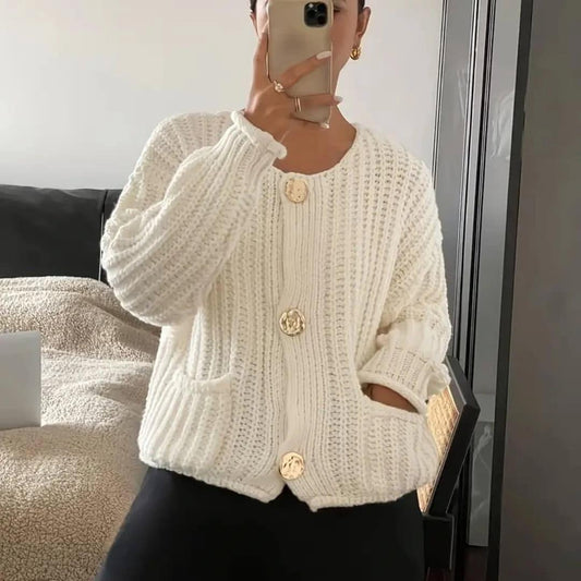 Off White Knit gold button