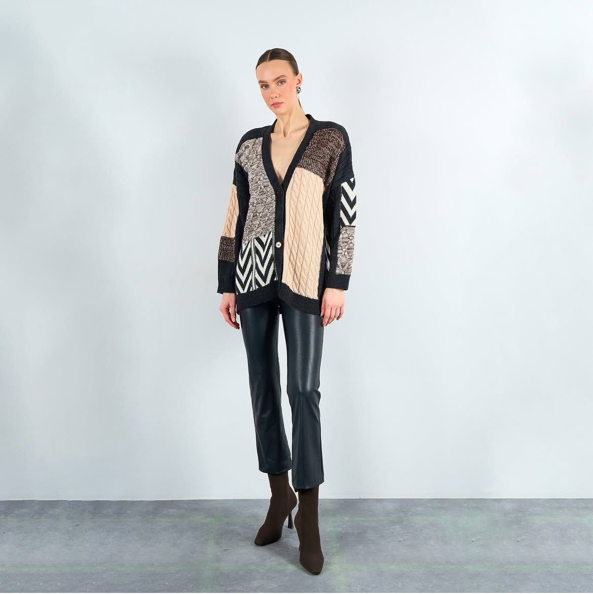 Cardigan argyle black beige