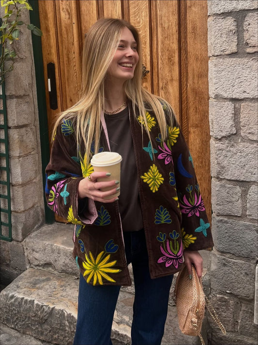 Jacket brown embroidery