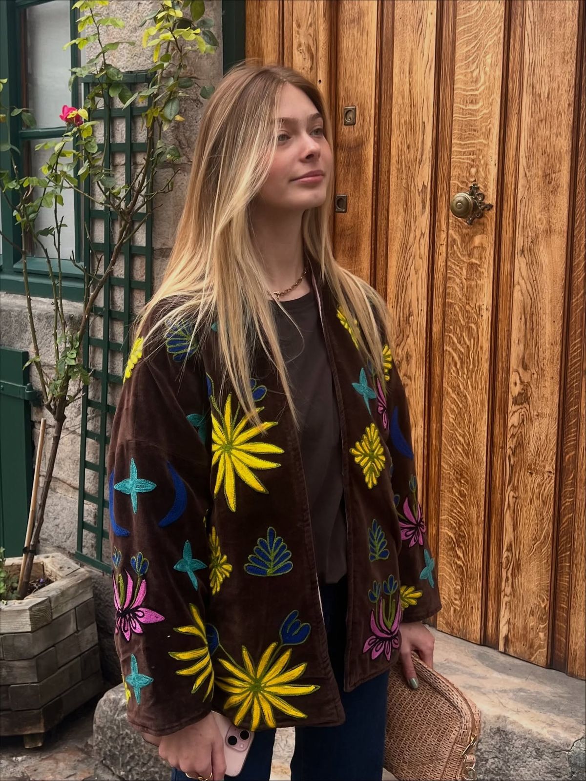 Jacket brown embroidery