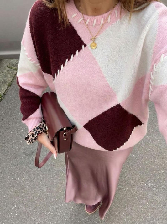 Pull argyle Pink burgundy
