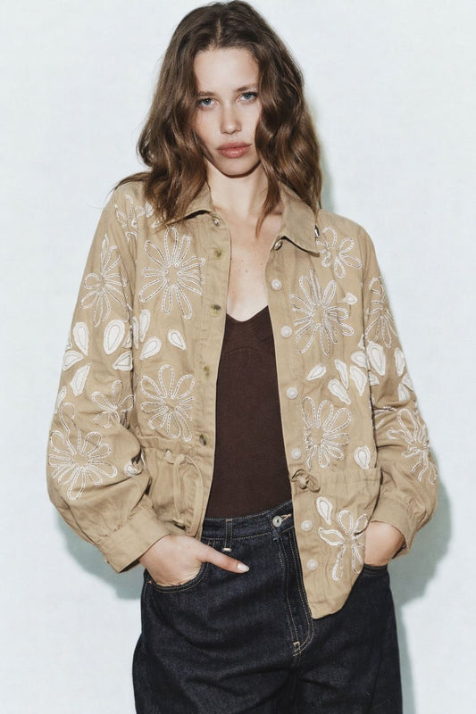 Jacket embroidered beige