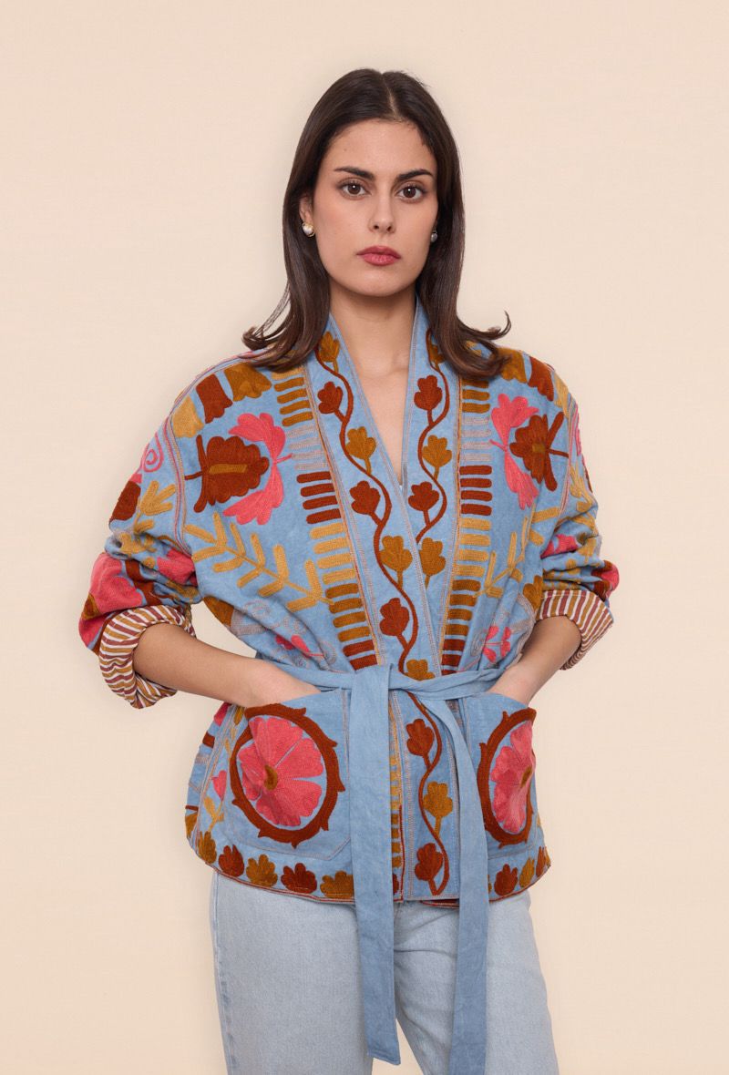 Jacket embroidery blue burgundy