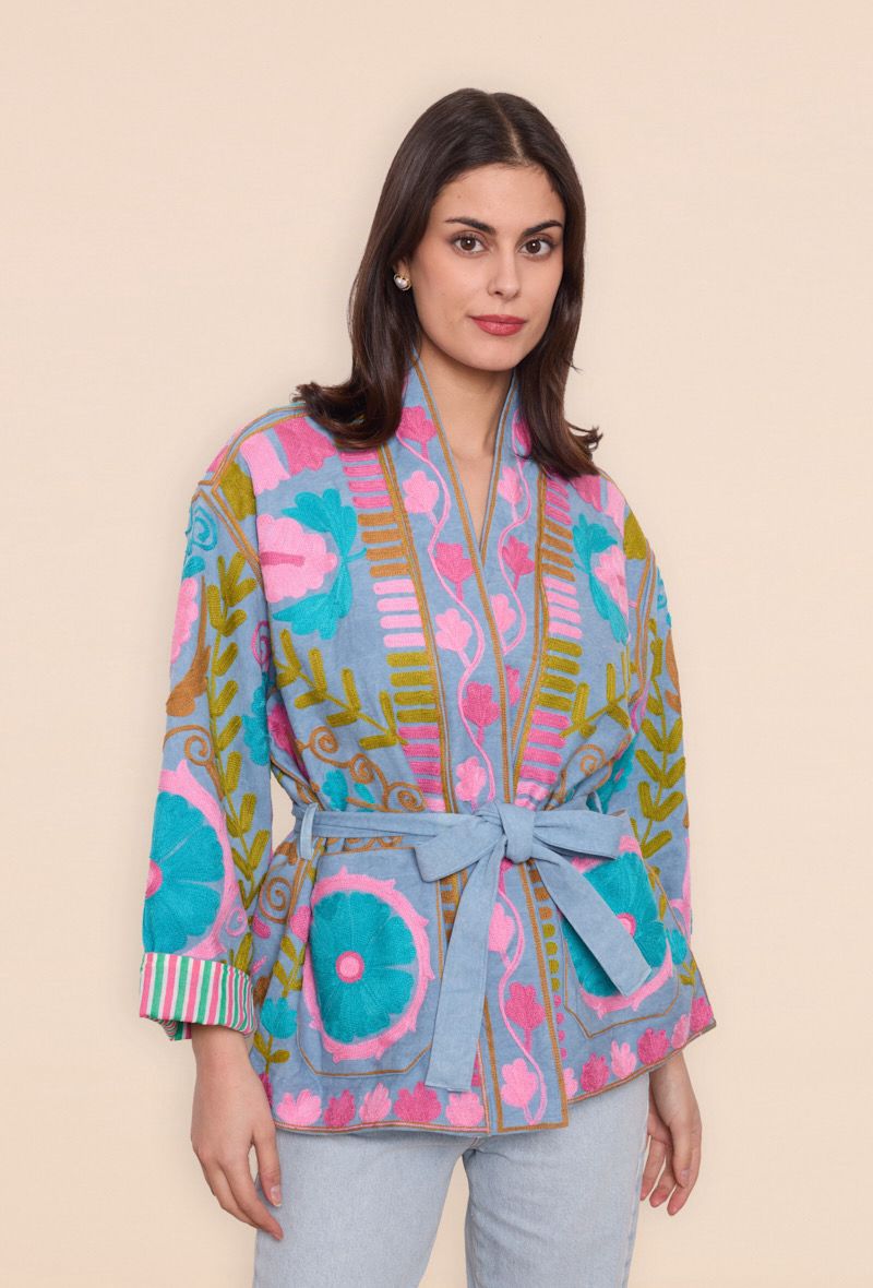 Jacket embroidery rose blue