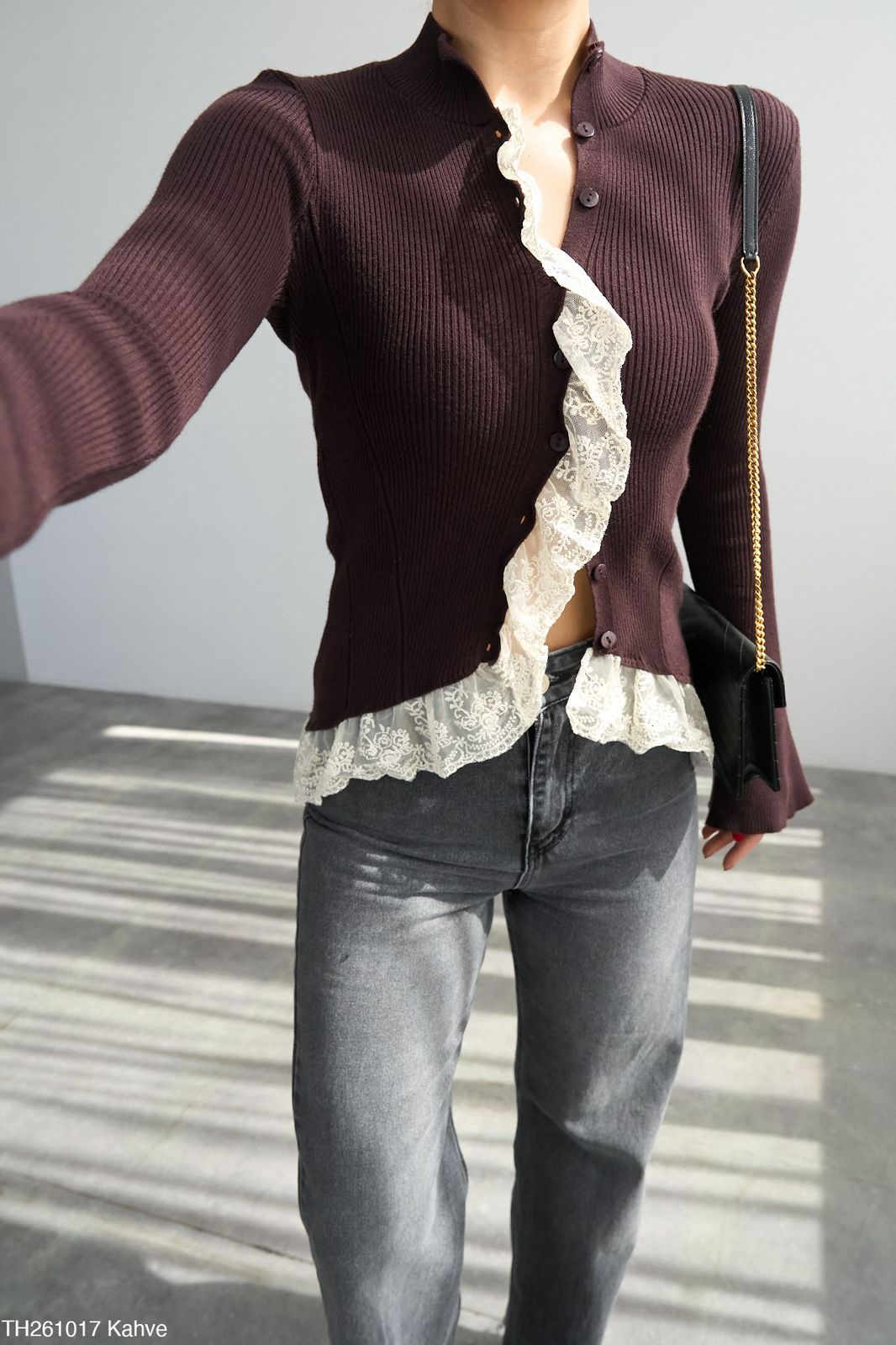 Pullover brown dantelle