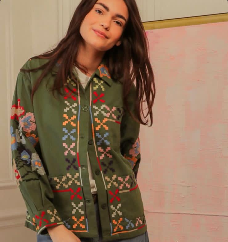 Jacket olive embroidery