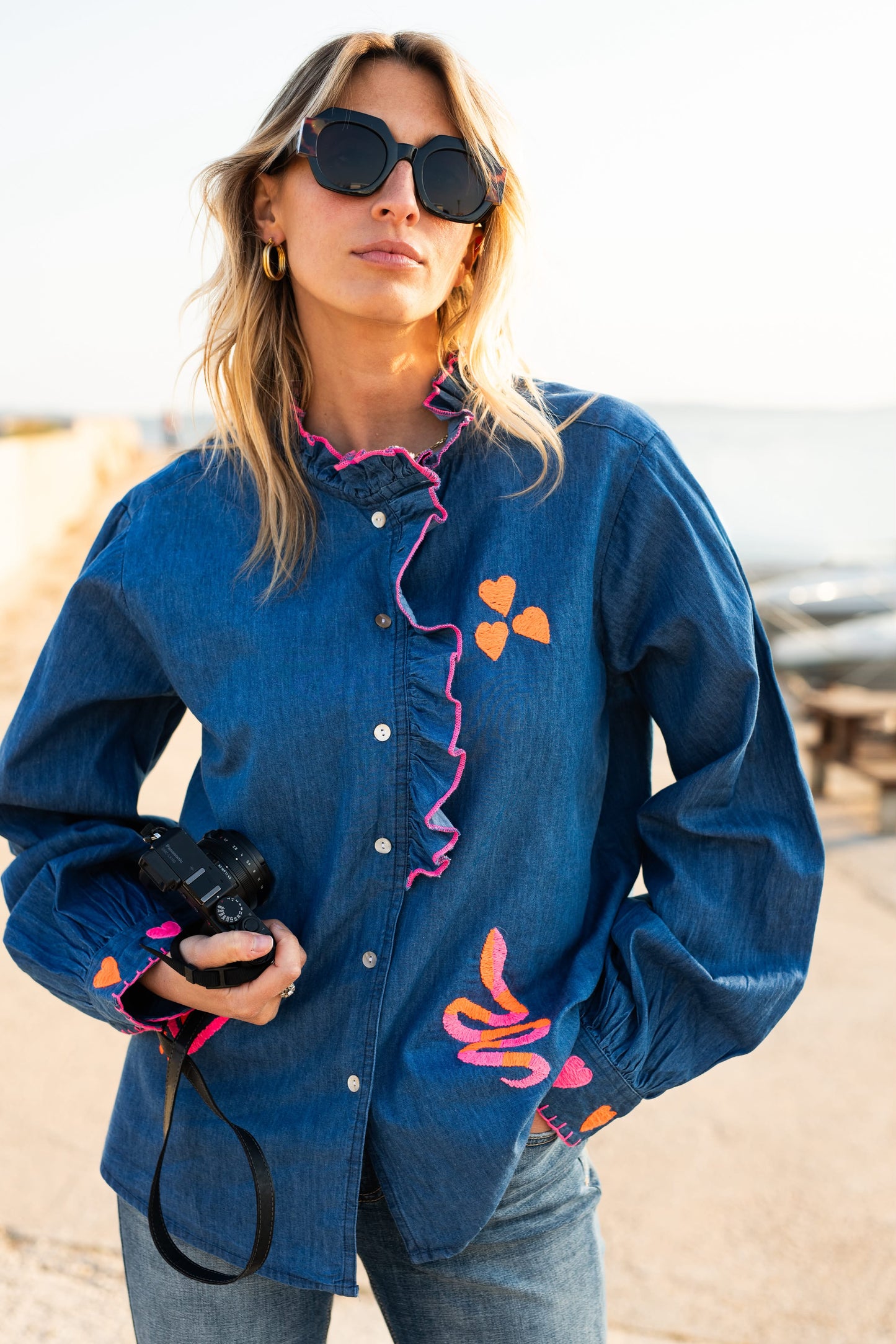 SHIRT COTTON DENIM HEARTS