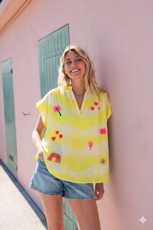 SHIRT HALF SLEEVES YELLOW PATTERN