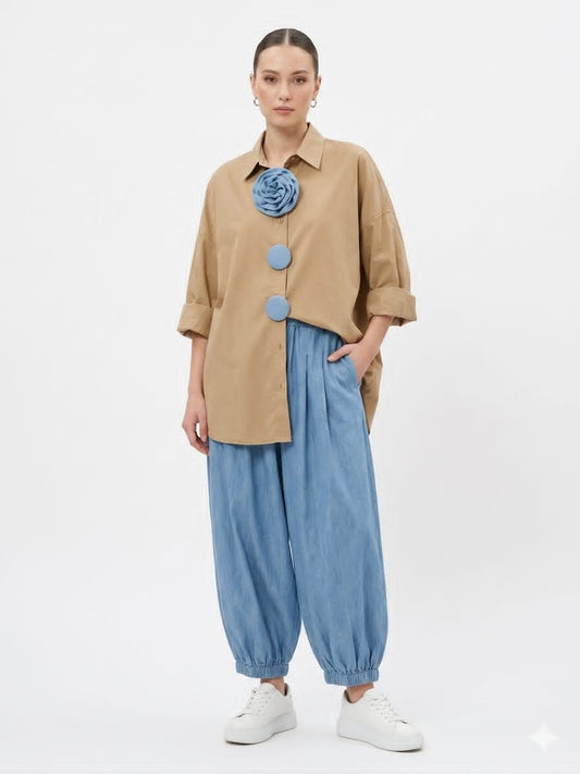 SHIRT BEIGE BLUE FLOWER