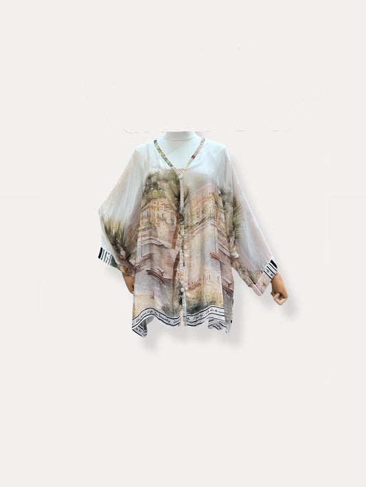 Shirt silk pattern offwhite olive