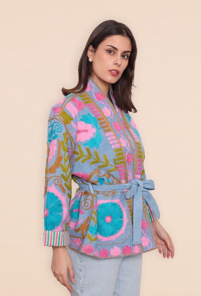 Jacket embroidery rose blue