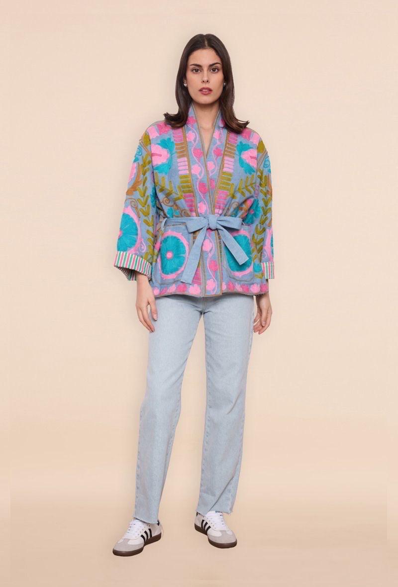 Jacket embroidery rose blue