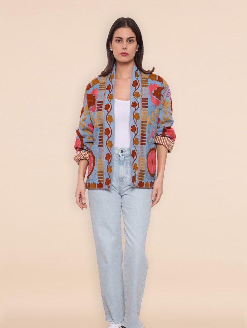 Jacket embroidery blue burgundy