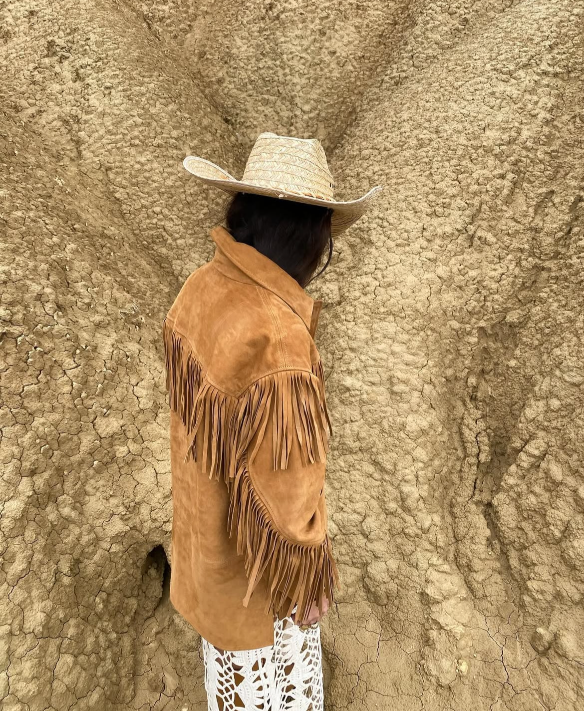 Jacket Suede fringes camel