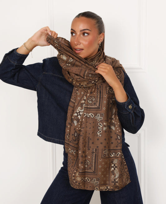 Bandana scarf brown cotton