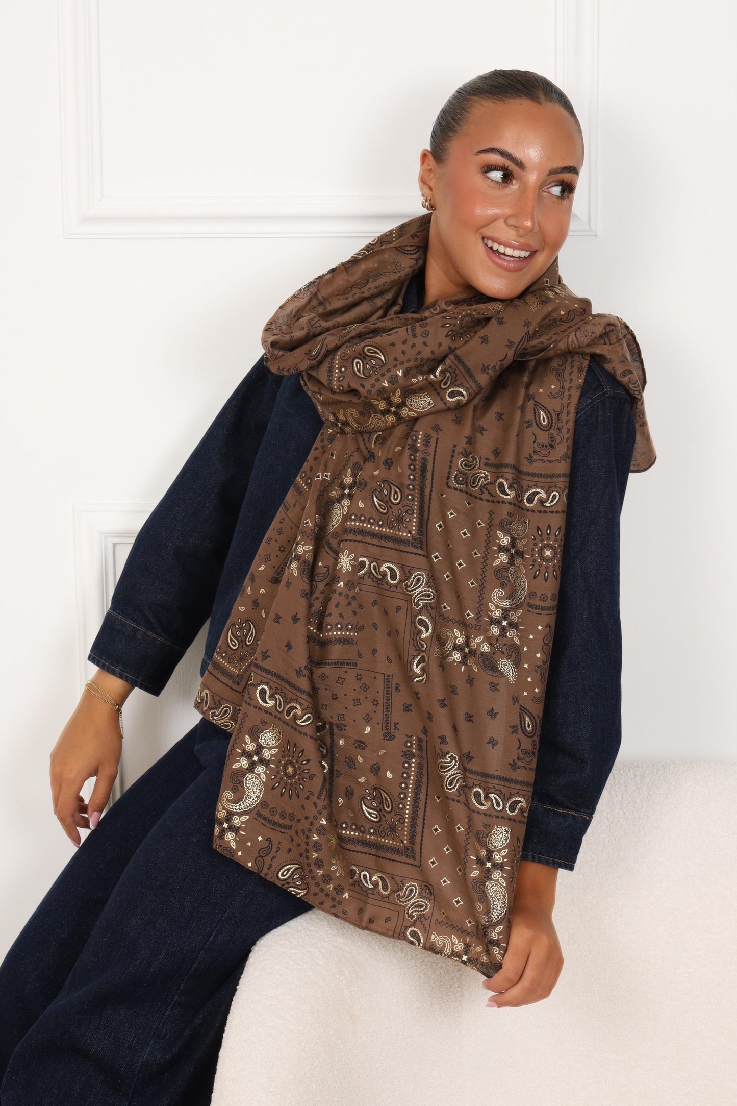 Bandana scarf brown cotton