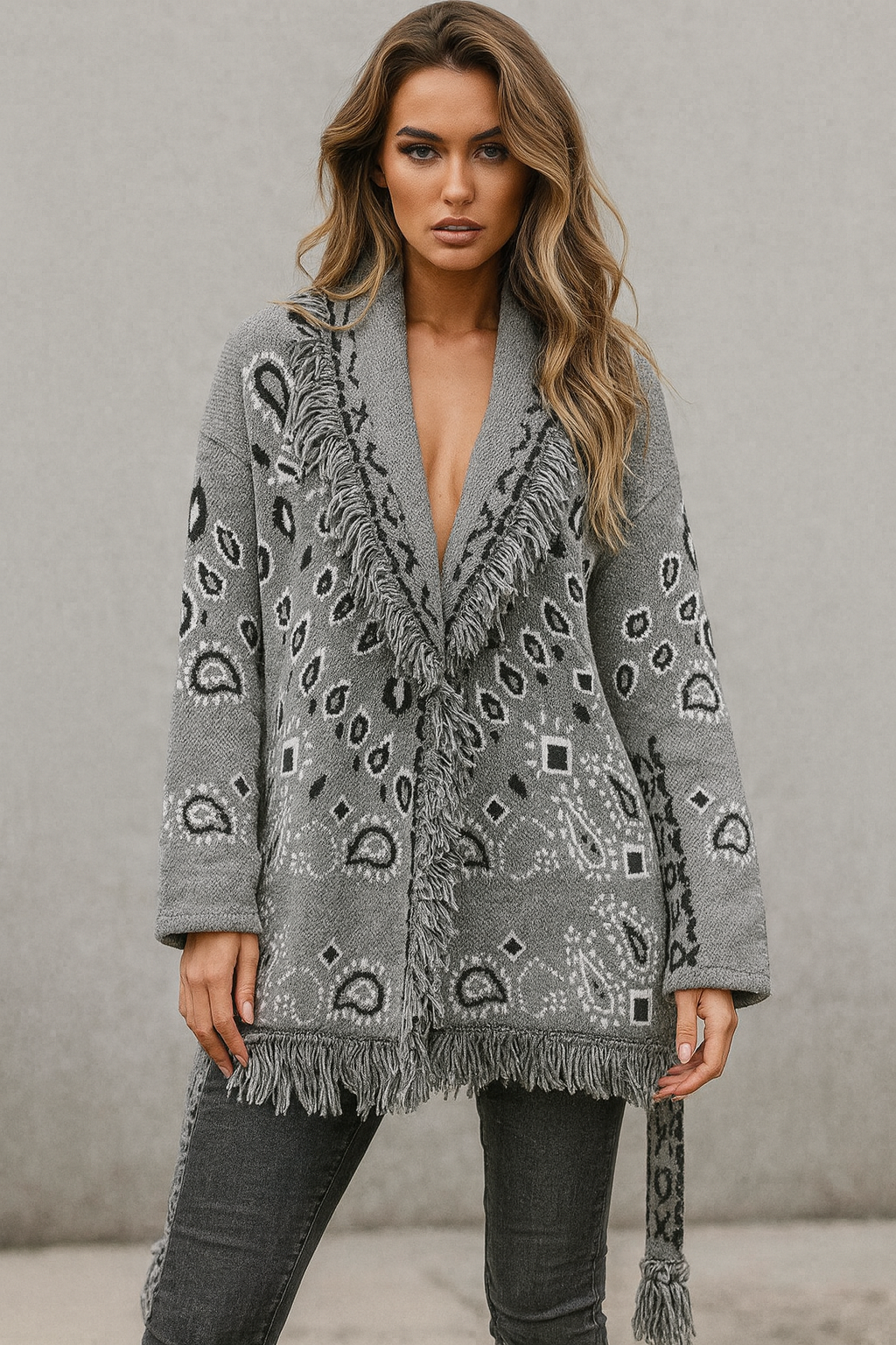 Bandana cardigan grey x black