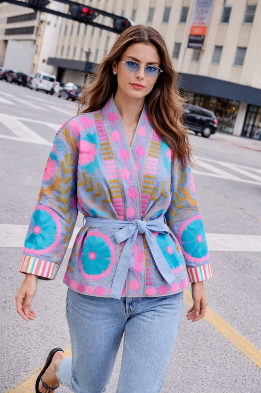 Jacket embroidery rose blue