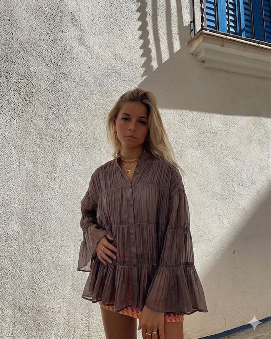 Shirt plisse brown