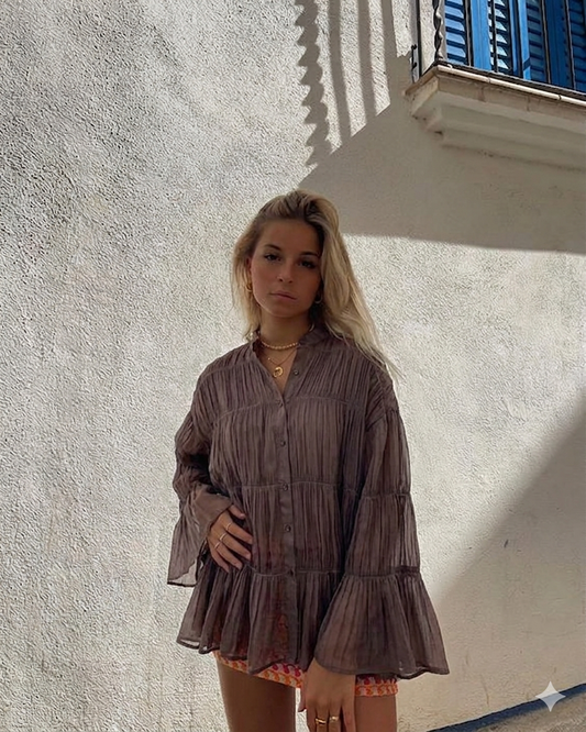 Shirt plisse brown