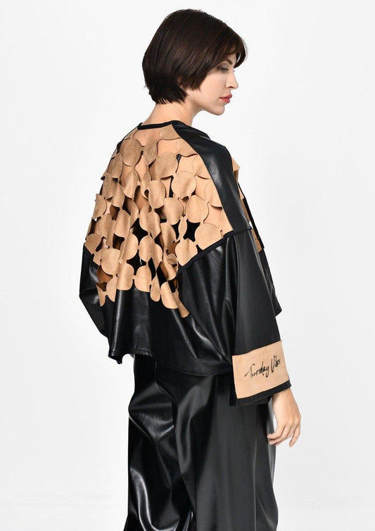 Black leather suede camel