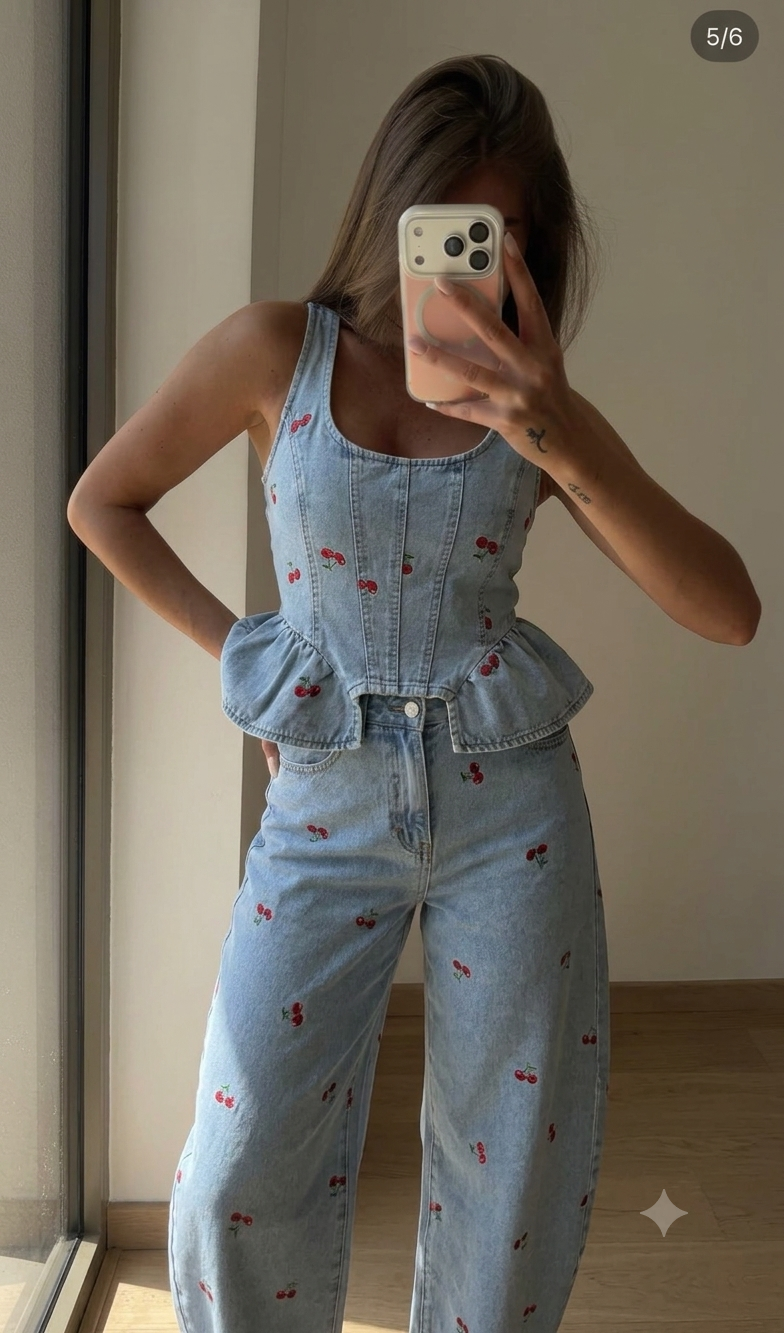 Set denim cherrys ruffels