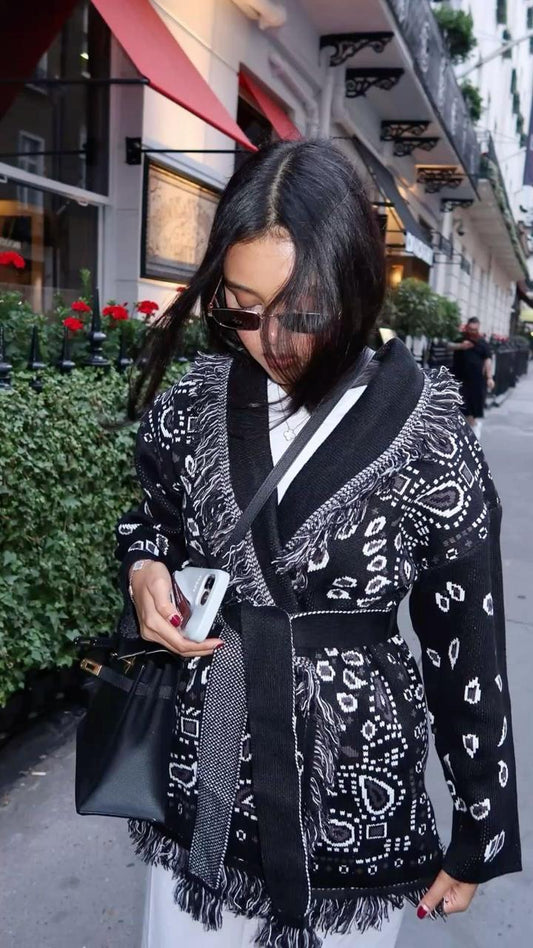 Bandana cardigan black white