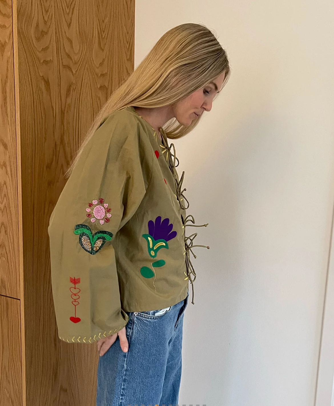 Shirt olive embroidery
