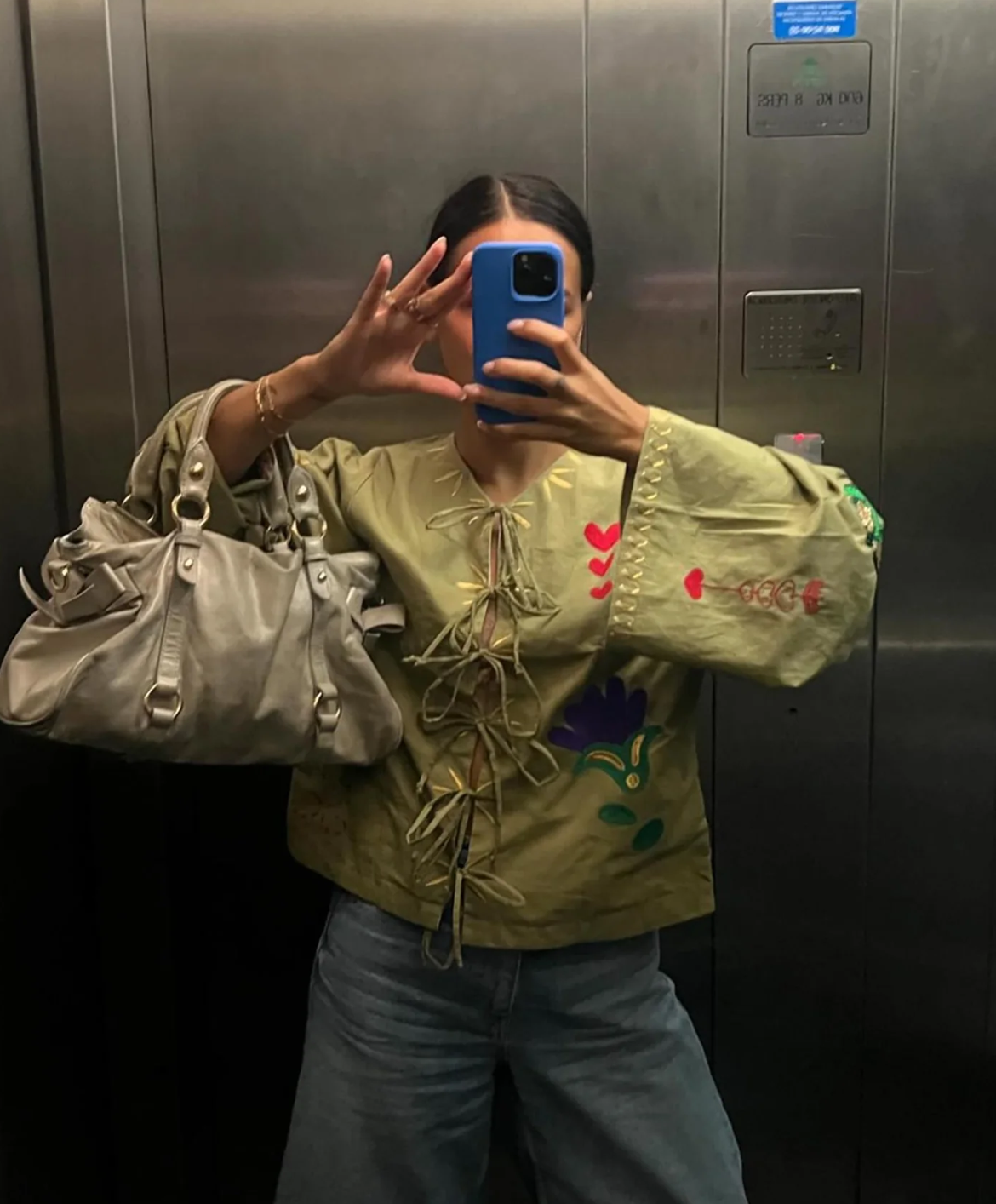 Shirt olive embroidery