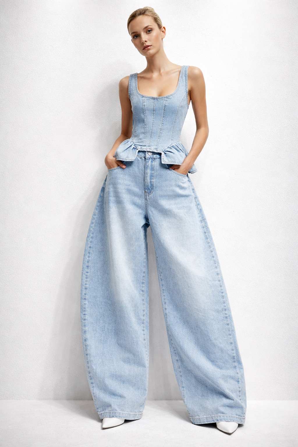 Set blue denim plain