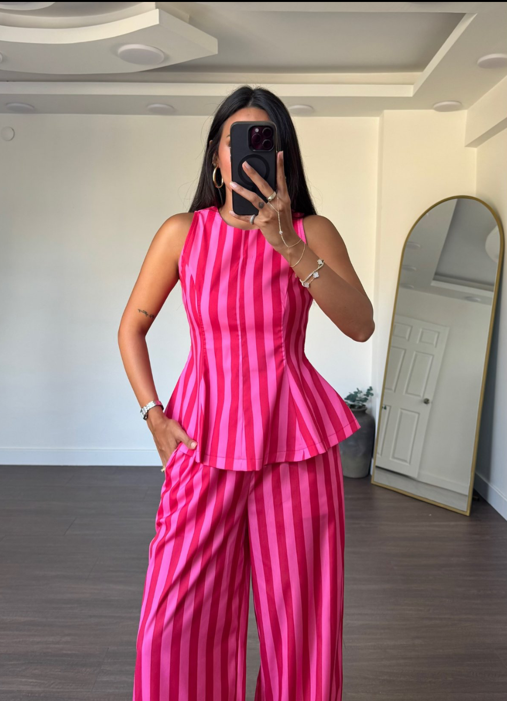 Set stripe pink red