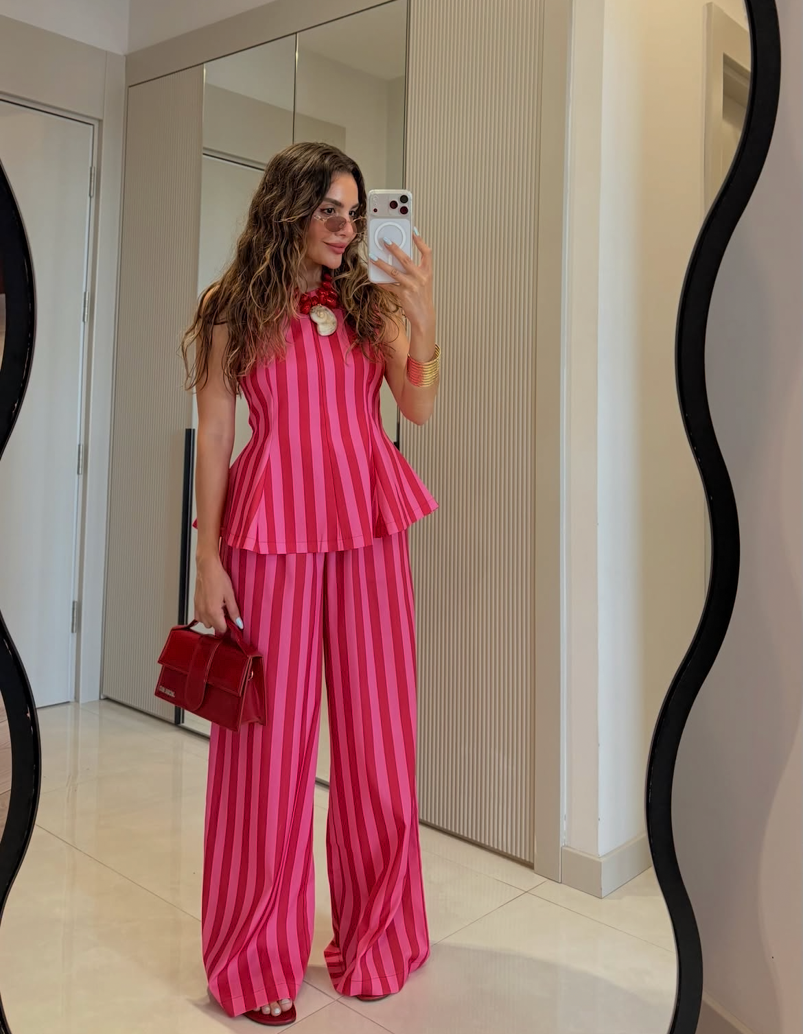 Set stripe pink red