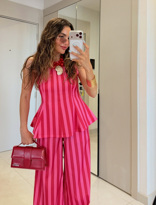 Set stripe pink red