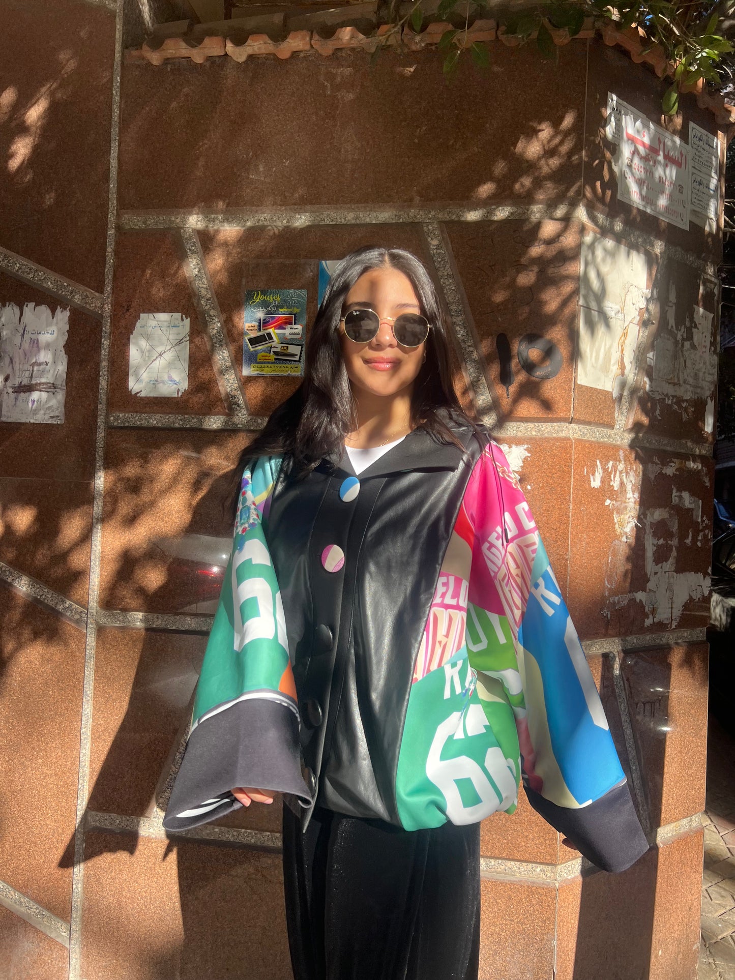 Jacket black colorful sleeves