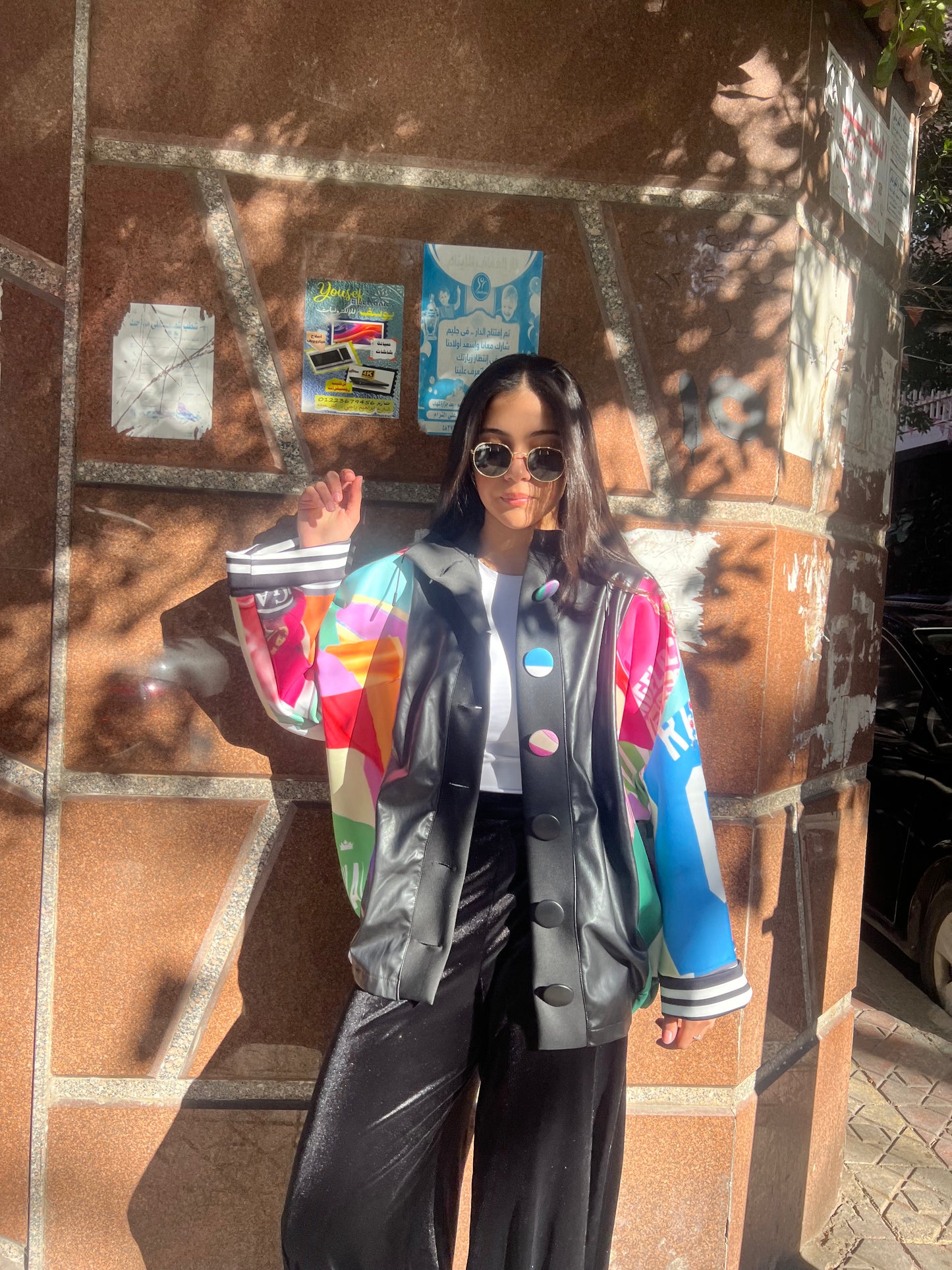 Jacket black colorful sleeves