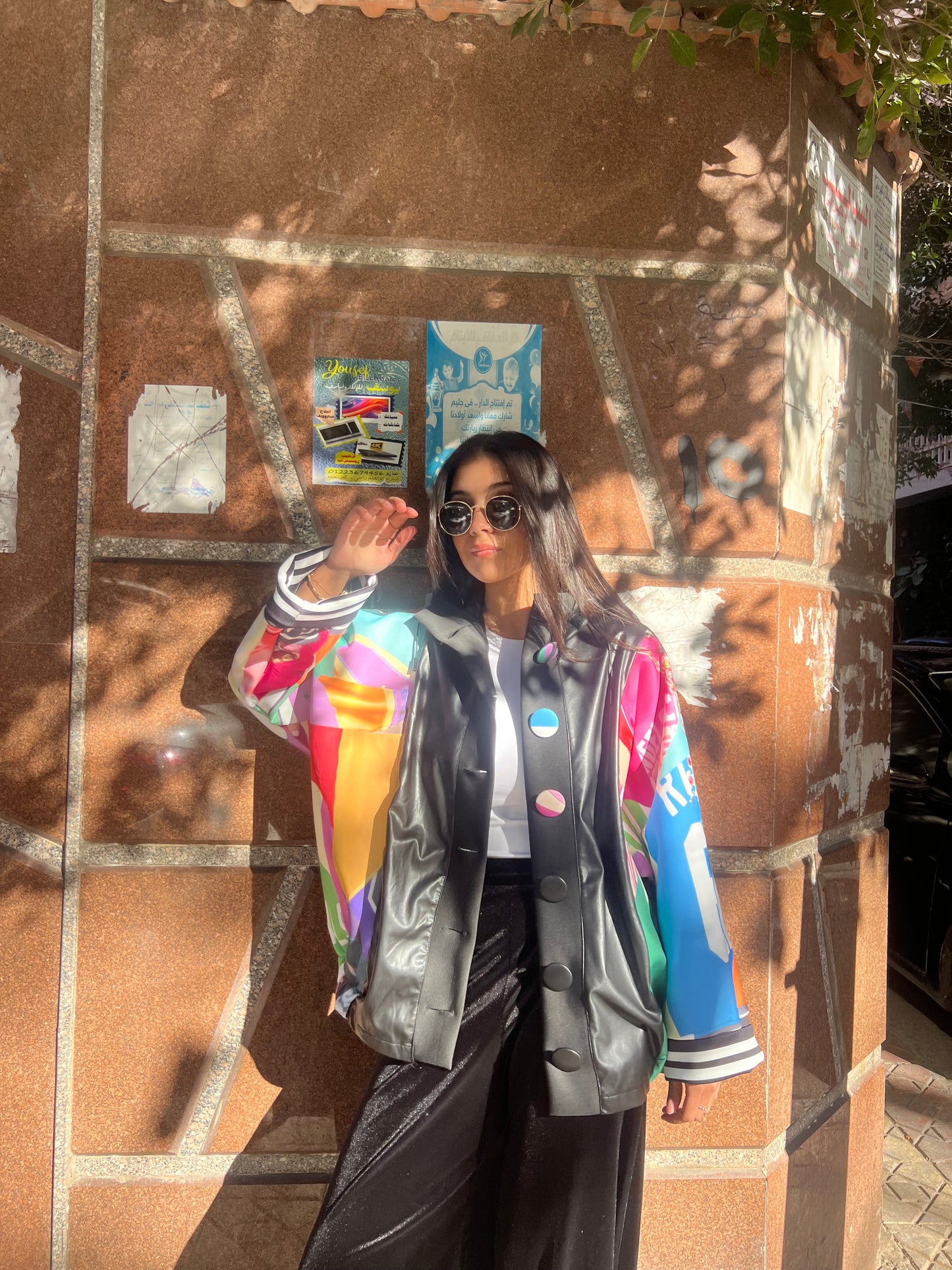 Jacket black colorful sleeves