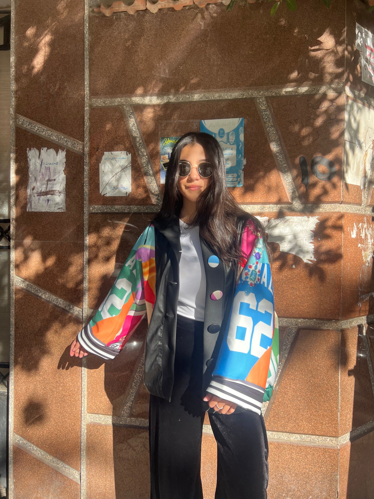 Jacket black colorful sleeves