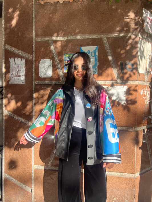 Jacket black colorful sleeves