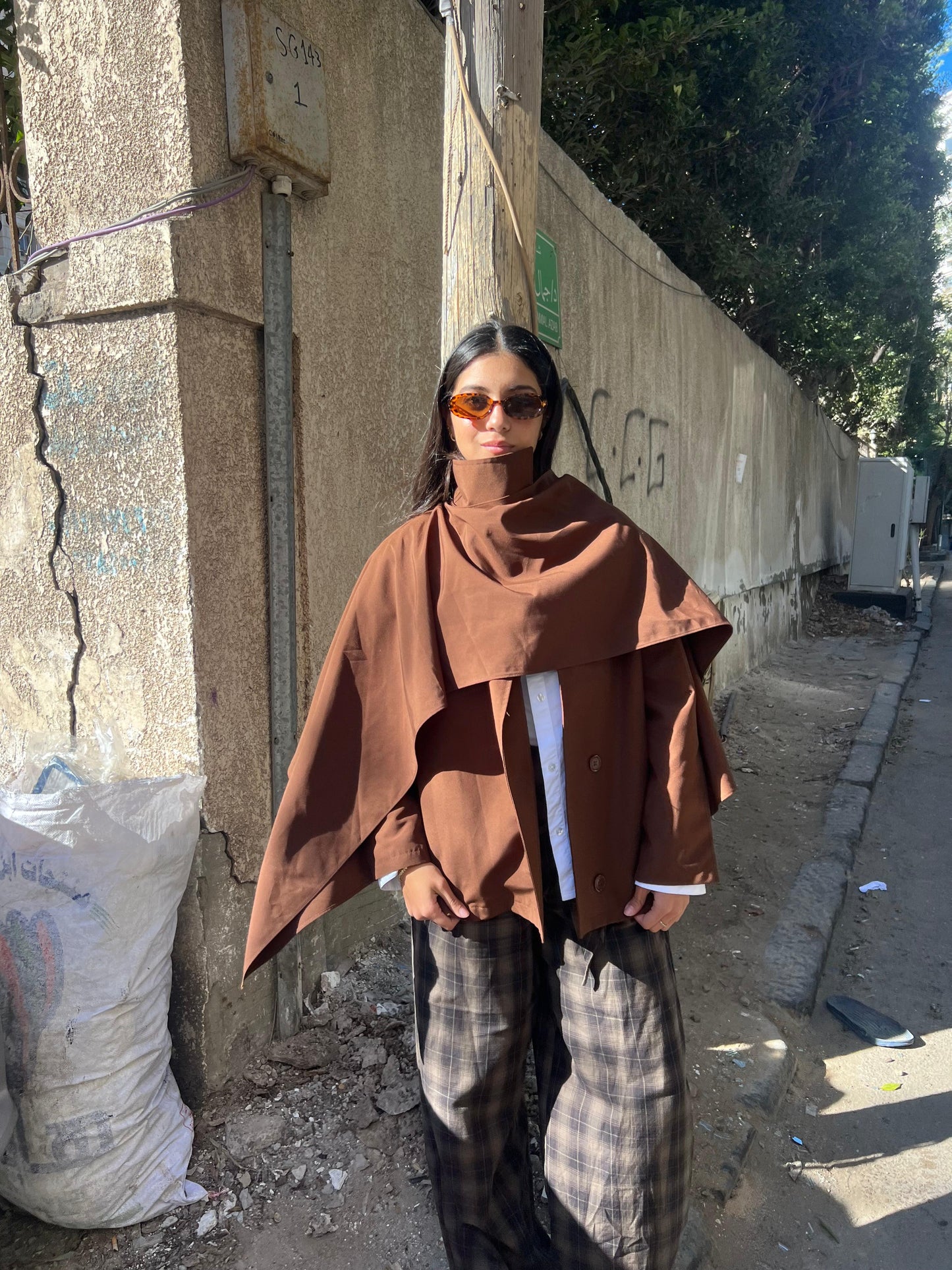 Jacket Trench brown scarf