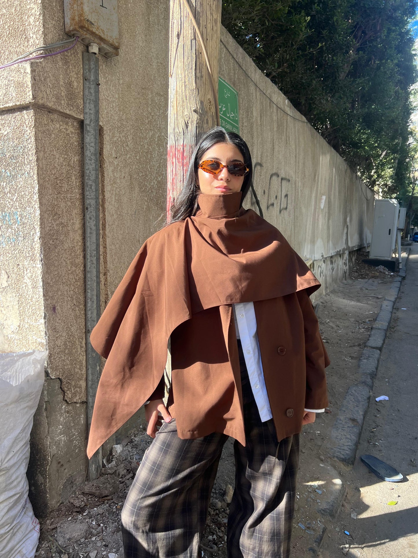 Jacket Trench brown scarf
